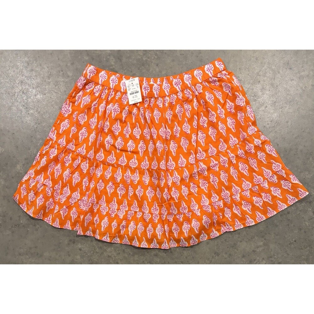 J Crew Womens Medium Skirt Smocked Waist Orange Pink Floral Cotton NEW